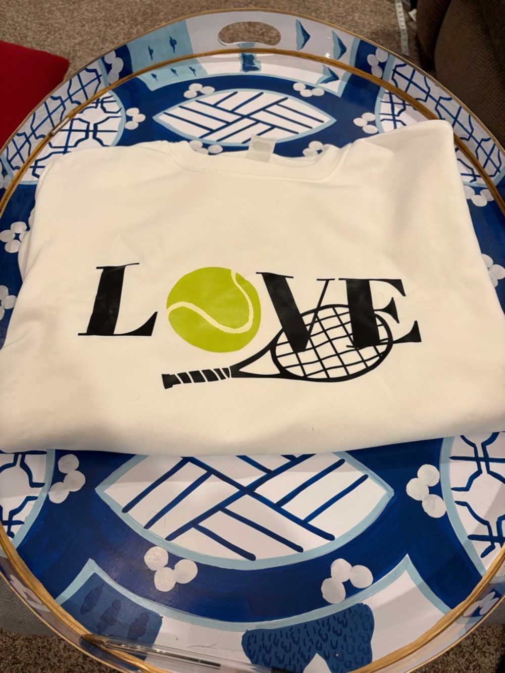 White LOVE Tennis Graphic Sweatshirt Large